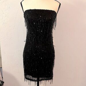 Wild Fable NWT Black Strapless Dress with Sequin Tassels Size Small